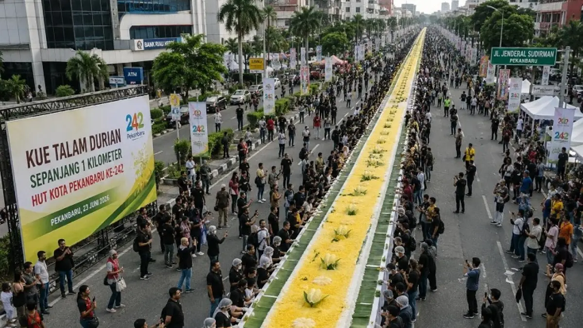 Wali Kota Pekanbaru, Agung Nugroho menyebutkan, perayaan HUT tahun ini bakal menghadirkan banyak hal berbeda. Salah satu agendanya adalah festival kuliner dengan sajian kue talam durian sepanjang satu kilometer. (Istimewa)