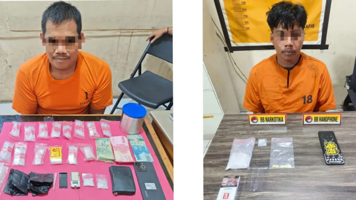 Dua tersangka bersama barang bukti diamankan di Mapaolres Inhil untuk proses penyelidikan lebih lanjut, Senin (25/5/2026). (Istimewa)