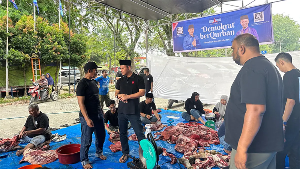 DPD Partai Demokrat Riau menggelar penyembelihan hewan kurban Iduladha 1447 H, Kamis (29/5/2026). (ISTIMEWA)