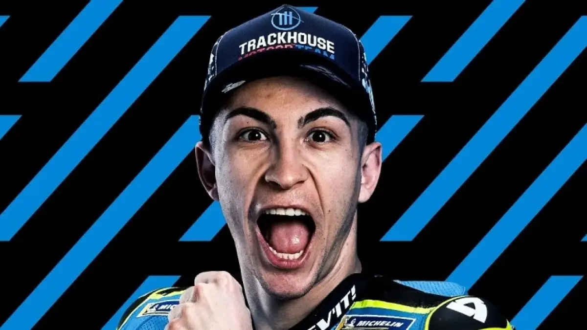 Raul Fernandez merayakan kemenangan Sprint Race MotoGP Italia 2026 di Sirkuit Mugello setelah mengalahkan Jorge Martin dan Fabio Di Giannantonio. (MotoGP)