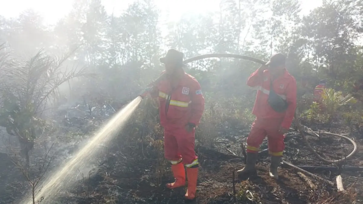 Kegiatan pemadaman karhutla di Rantau Bais, Rohil. (Manggala Agni untuk Riaupos.co)