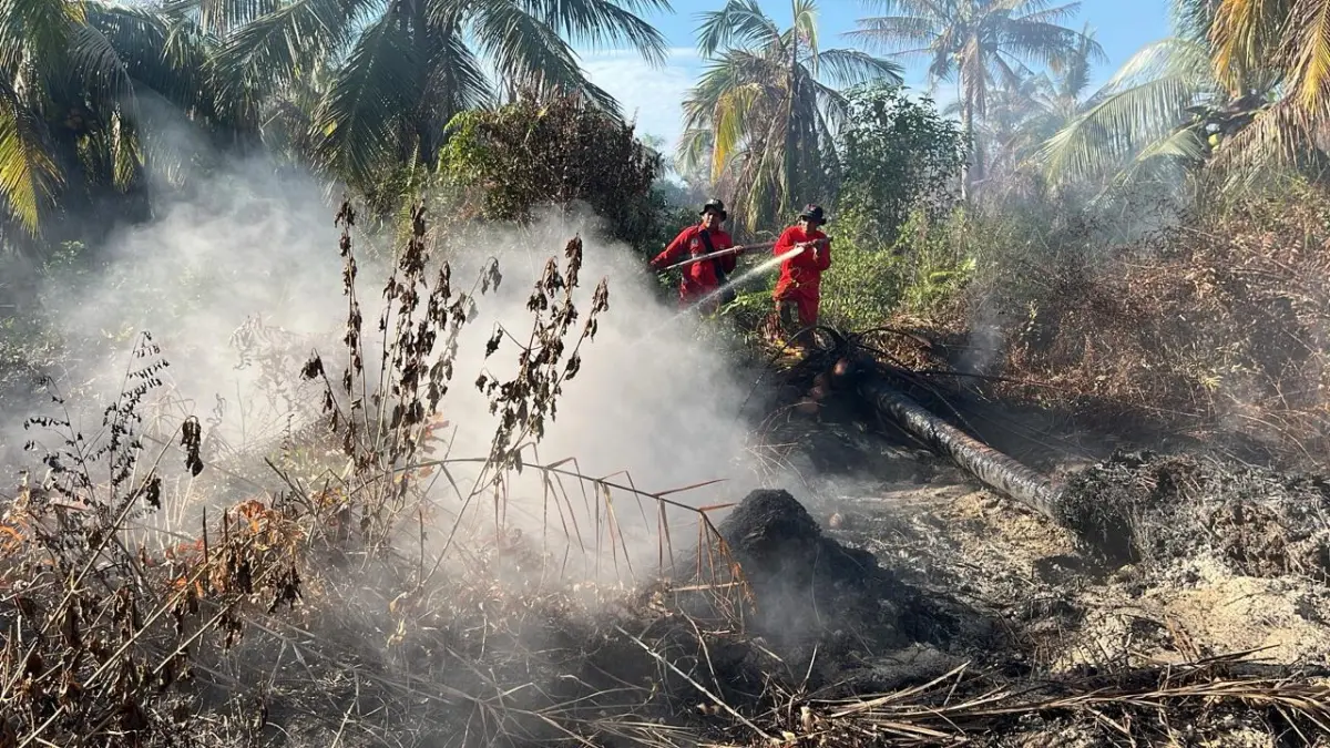 Tim Manggala Agni melakukan kegiatan pendinginan karhutla di wilayah Pasir Limau Kapas (Palika), Rohil, Sabtu (30/5/2026). Dok Menggala Agni untuk riau pos