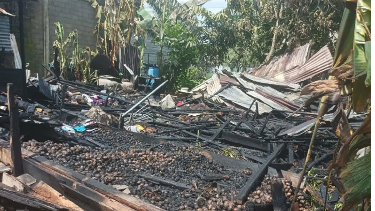 Puing-puing bangunan yang hangus pasca-kebakaran dua unit rumah di Seberang Tembilahan, Kecamatan Tembilahan, Kabupaten Inhil, Selasa (2/6/2026). (Istimewa)