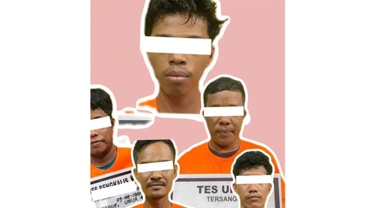 Lima pelaku pengguna narkoba diamankan di Polres Bengkalis, Selasa (9/6/2026). (Polres Bengkalis)