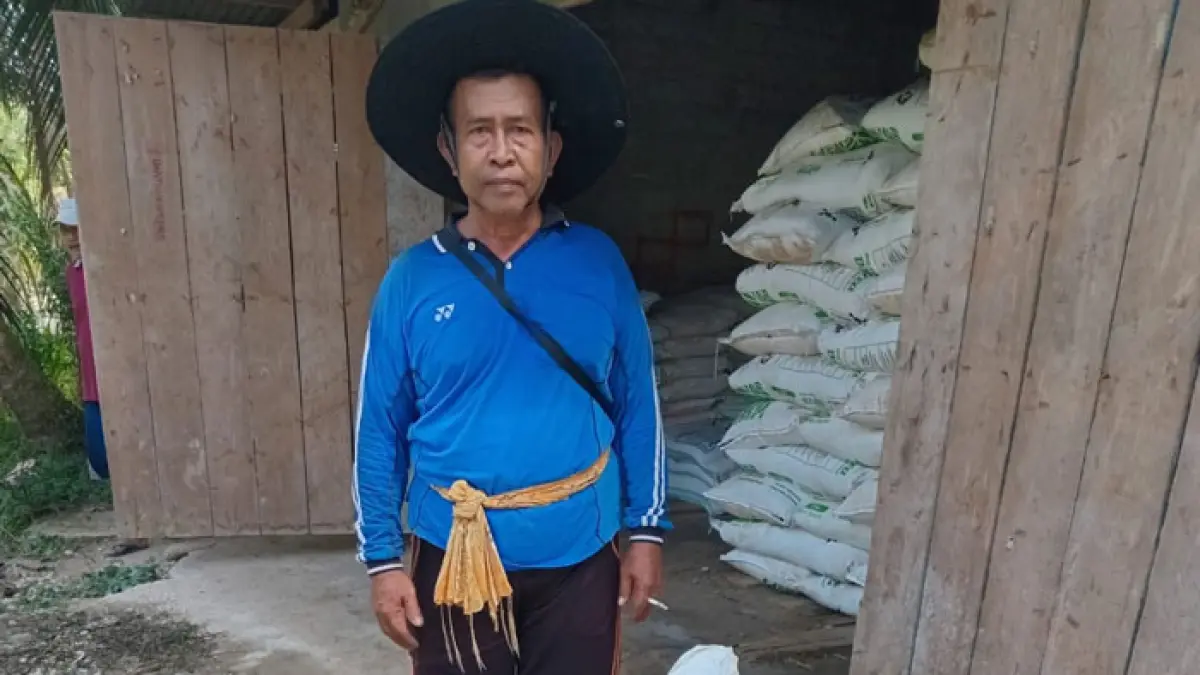 Seorang petani sawit mandiri di Logas Tanah Darat Kuansing yang menerima bantuan pupuk dan pestisida dari program Dirjenbun Kementerian Pertanian RI. (Disbunnak Kuansing untuk Riaupos.co)