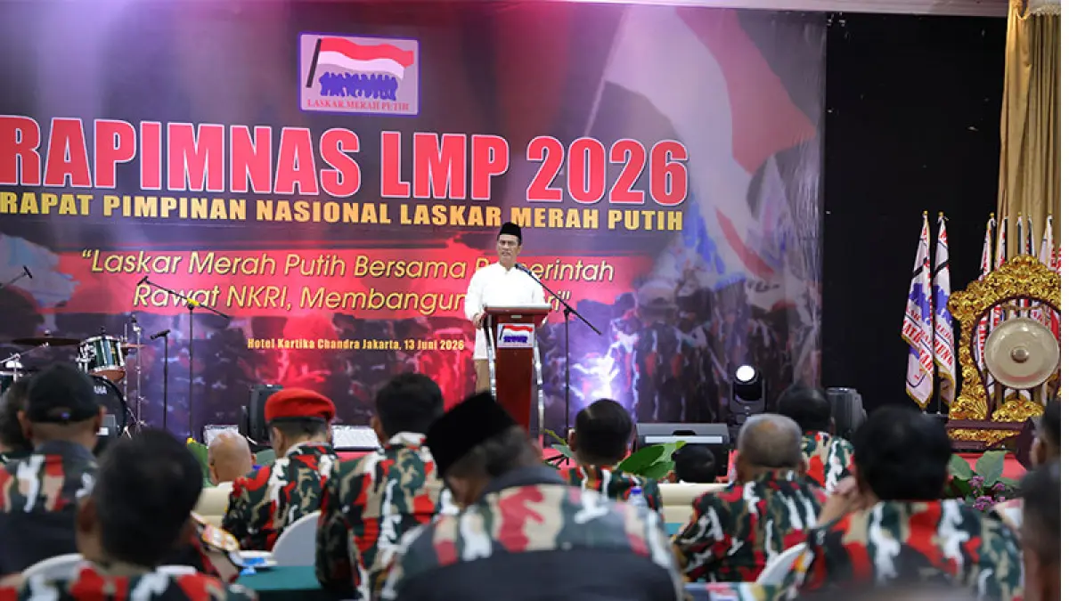 Mentan Amran membuka Silaturahmi Nasional Laskar Merah Putih di Jakarta, Sabtu (13/6/2026). (Istimewa)