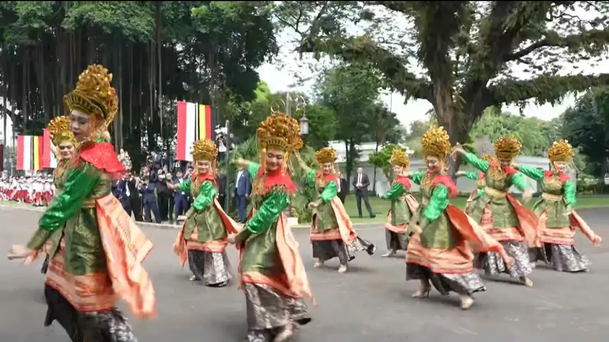 Penampilan Tari Zapin Melayu di Istana Merdeka, Senin (15/6/2026) saat penyambutan Presiden Jerman Frank-Walter Steinmeier