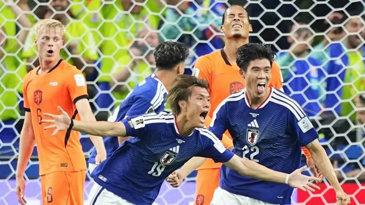 Sundulan Daichi Kamada di menit-menit akhir membawa Jepang menahan imbang Belanda 2-dalam pertandingan pembuka Piala Dunia mereka di Texas.. (AP/Julio Cortez)