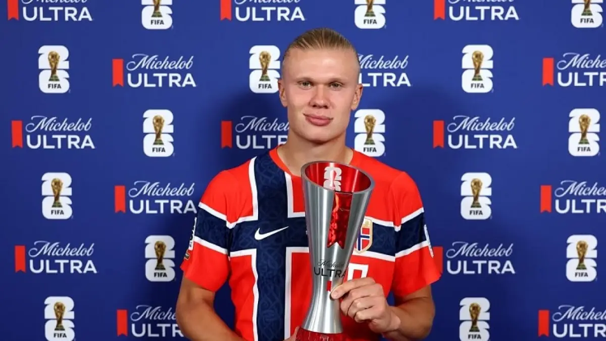 Erling Haaland terpilih sebagai pemain terbaik dengan mencetak dua gol dan satu assist saat mengalahan Irak 4-1 dalam laga Grup I Piala Dunia 2026. (Instagram @erling)