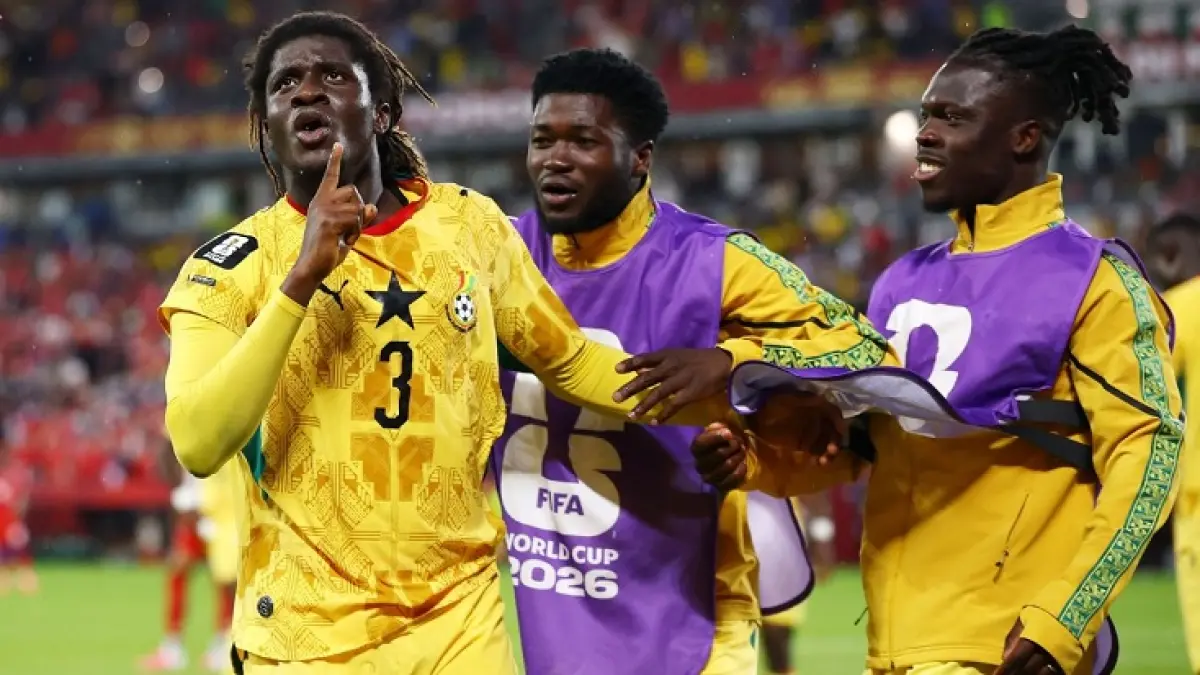 Caleb Yirenkyi melakukan selebtasi setelah mencetak gol kemenangan Ghana di menit-menit akhir melawan Panama. (Robert Cianflone/Getty Images)