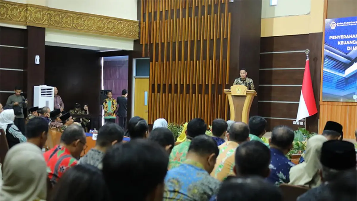 Ketua DPRD Siak Indra Gunawan memberikan pidato sambutan resmi mewakili seluruh pimpinan dan Ketua DPRD se-Provinsi Riau di Pekanbaru, Kamis (18/6/2026).&nbsp;(Istimewa)