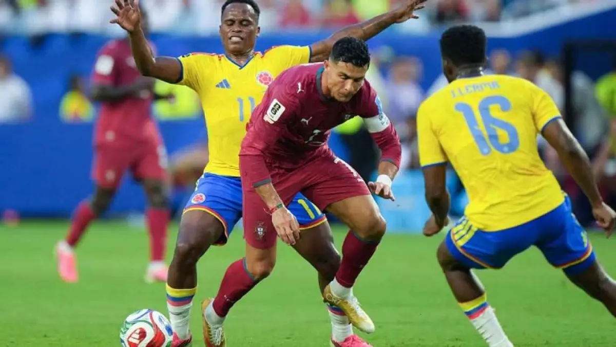 Cristiano Ronaldo dan Portugal tidak dapat menemukan cara untuk melewati Kolombia di laga terakhir Grup K Piala Dunia 2026. (Getty Images)