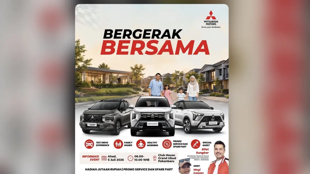 Ilustrasi. event Riau Pos bersama Mitsubishi Motors Krama Yudha Sales Indonesia (MMKSI) menghadirkan pereli nasional Rifat Sungkar dengan MC Megi Irawan, bertempat di Club House Grand Ubud Pekanbaru, Ahad (5/7/2026).(TIM DIGITAL RIAUPOS)