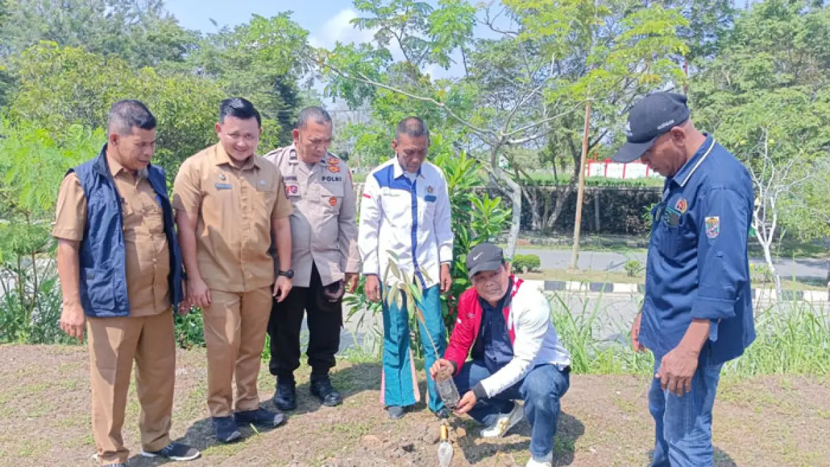 Anggota DPD RI H Abdul Hamid, SPi, MSi bekerja sama dengan Persatuan Wartawan Indonesia (PWI) Kabupaten Pelalawan melakukan penanaman pohon di halaman Kantor PWI Pelalawan, Senin (6/7/2026). (Istimewa)