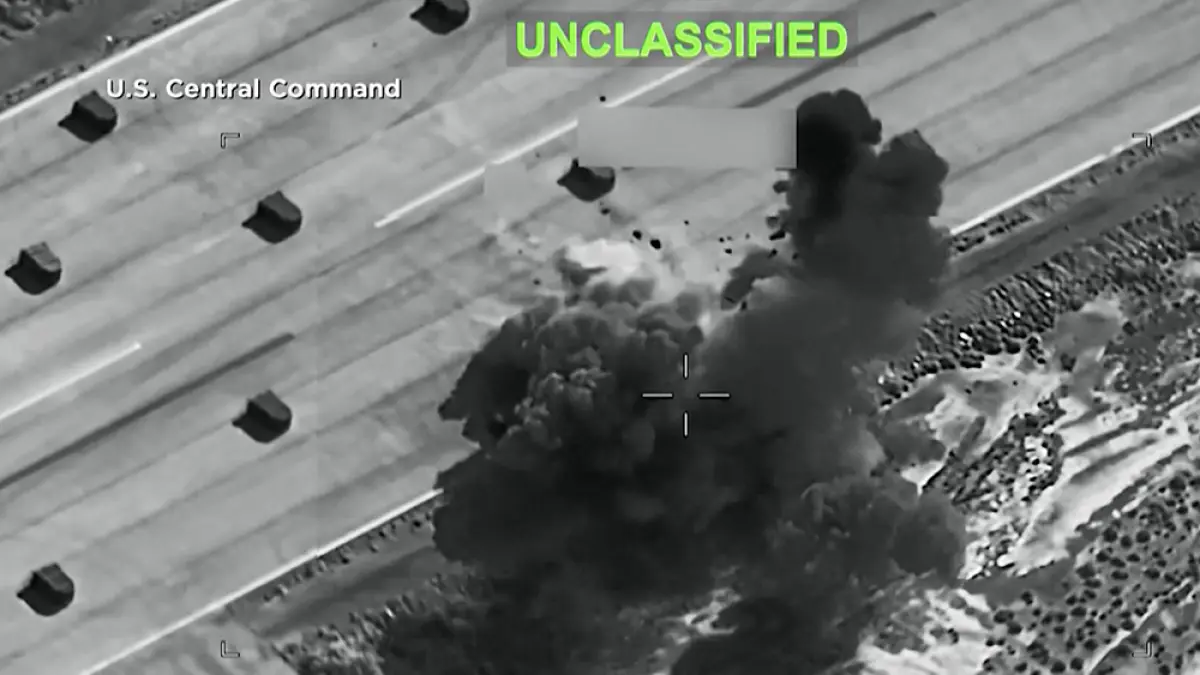 This screen grab taken from video footage shared by the US Military Central Command on social media platform X and made available via AFPTV on July 9, 2026 shows a fresh round of strikes against Iran. Iran