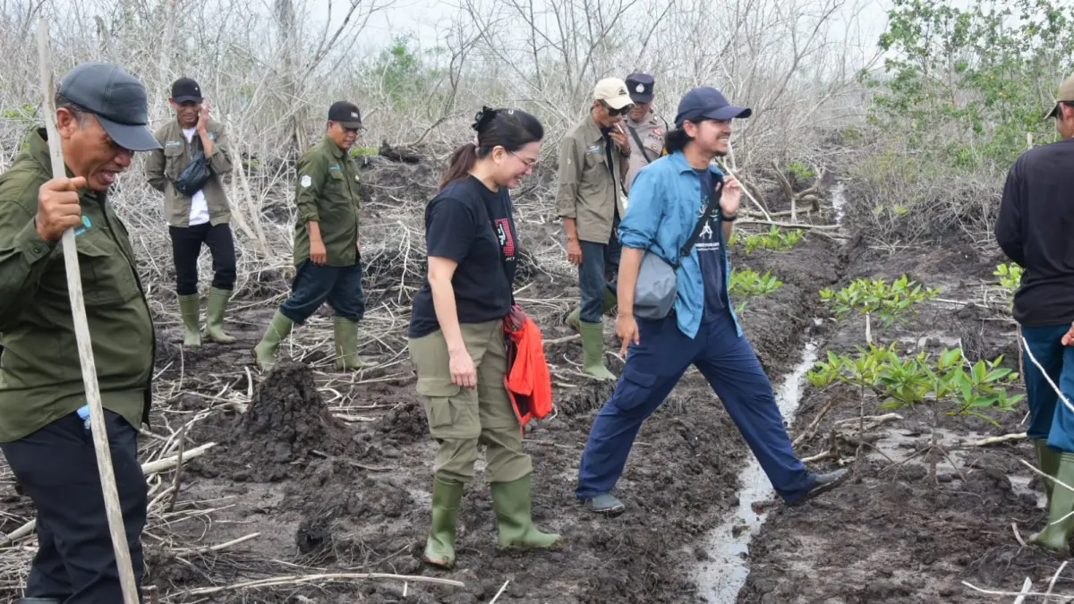 Rombongan YKAN melakukan pengecekan tanah untuk menanamkan ulang pohon mangrove di Desa Teluk Pambang, Kecamatan Bantan, Kabupaten Bengkalis, belum lama ini. YKAN UNTUK RIAU POS