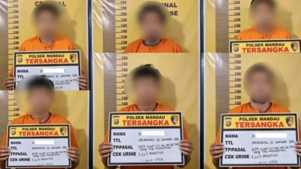 Lima tersangka penikmat narkotika jenis sabu di sebuah rumah kos di Bathin Solapan berhasil ditangkap pada, Sabtu (11/7/2026). (Humas Polres Bengkalis untuk Riaupos.co)
