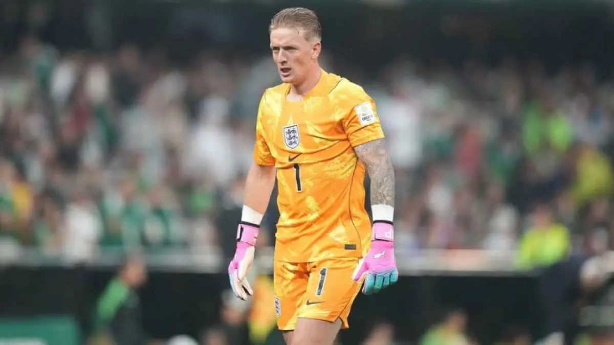 Jordan Pickford mendukung tim Inggrisnya untuk tetap tenang selama semifinal hari Rabu melawan Argentina. (Ulrik Pedersen/NurPhoto via Getty Images)