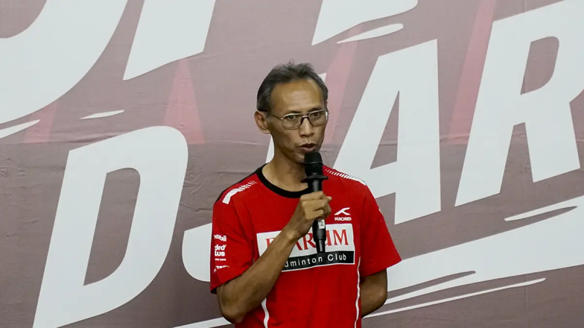 Ketua Tim Pencari Bakat  Sigit Budiarto saat Closing Ceremony Audisi Umum PB Djarum Wilayah Pekanbaru.
