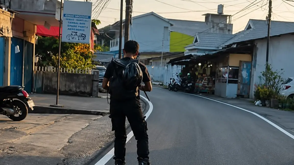 Warga bersepatu roda melintasi jalan di Pekanbaru yang baru diperbaiki baru-baru ini.(ISTIMEWA)