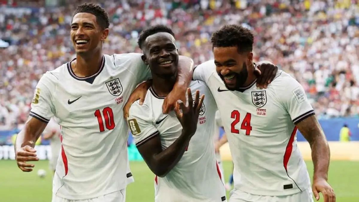 Bukayo Saka mencetak hattrick untuk membawa Inggris mengalahkan Prancis 6-4 untuk meraih peringkat ketigaPiala Dunia 2026 dalam laga seru . (Luke Hales/Getty Images)