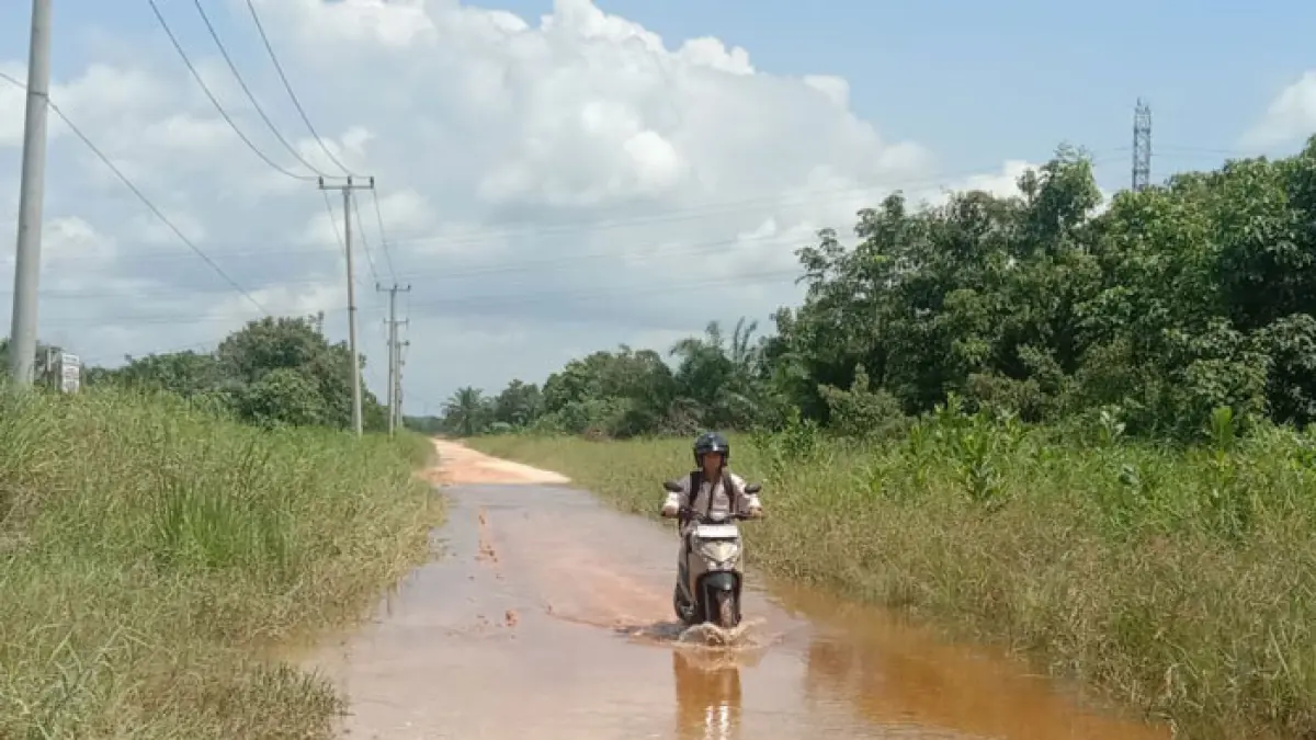 Kondisi Jalan Pinang yang menjadi akses menuju SMA Negeri 17 Pekanbaru kerap terendam banjir. (Istimewa)