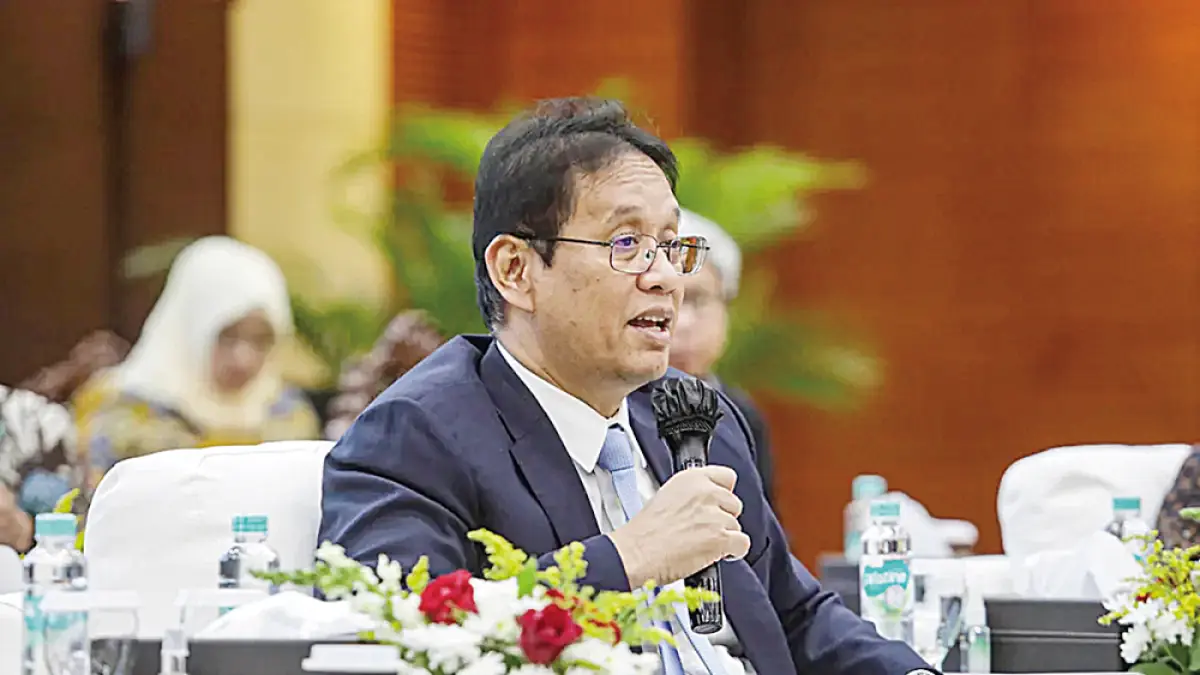 Menteri Keuangan Purbaya Yudhi Sadewa memberikan papa­ran pada konferensi pers APBN KiTa di Jakarta, Selasa (21/7/2026). (Salman Toyibi/Jawa Pos )