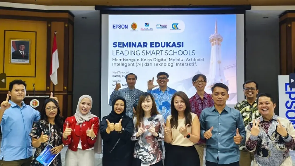 Kolaborasi&nbsp; PT Epson Indonesia&nbsp; dengan Dinas Pendidikan, Pemuda dan Olahraga (Disdikpora) Daerah Istimewa Yogyakarta (DIY) serta Balai Teknologi Komunikasi Pendidikan (Balai Tekkomdik) DIY pada gelaran seminar bertajuk “Membangun Kelas Digital Melalui Integrasi Artificial Intelligence (AI) dan Teknologi Interaktif”, Kamis (23/7/2026).(Epson)