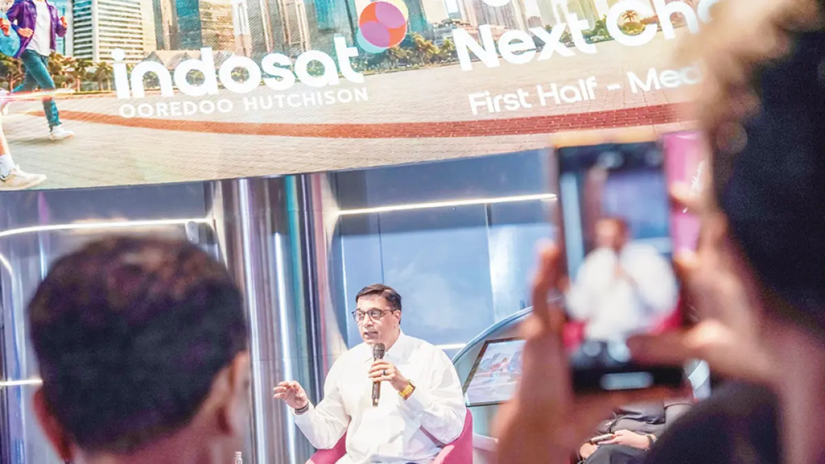 President Director and Chief Executive Officer Indosat Ooredoo Hutchison Vikram Sinha saat memberikan sambutan dalam satu kegiatan, belum lama ini.