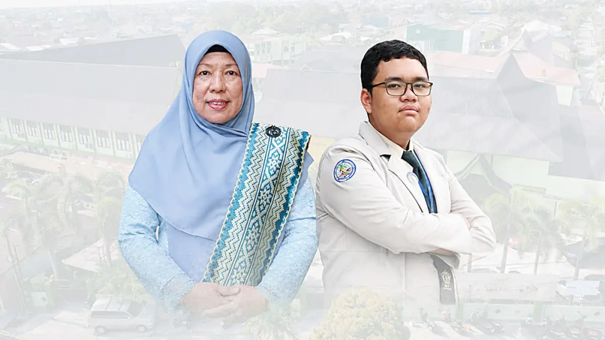 PRESTASI: Rafif Adinata Ramadhan, siswa MAN 1 Pekanbaru yang lolos Beasiswa Indonesia Bangkit LPDP dan akan menempuh studi di National University of Singapore bersama Kepala MAN 1 Pekanbaru Hj Norerlinda MPd, Rabu (29/7/2026). (Humas MAN 1 Pekanbaru untuk Riau Pos)