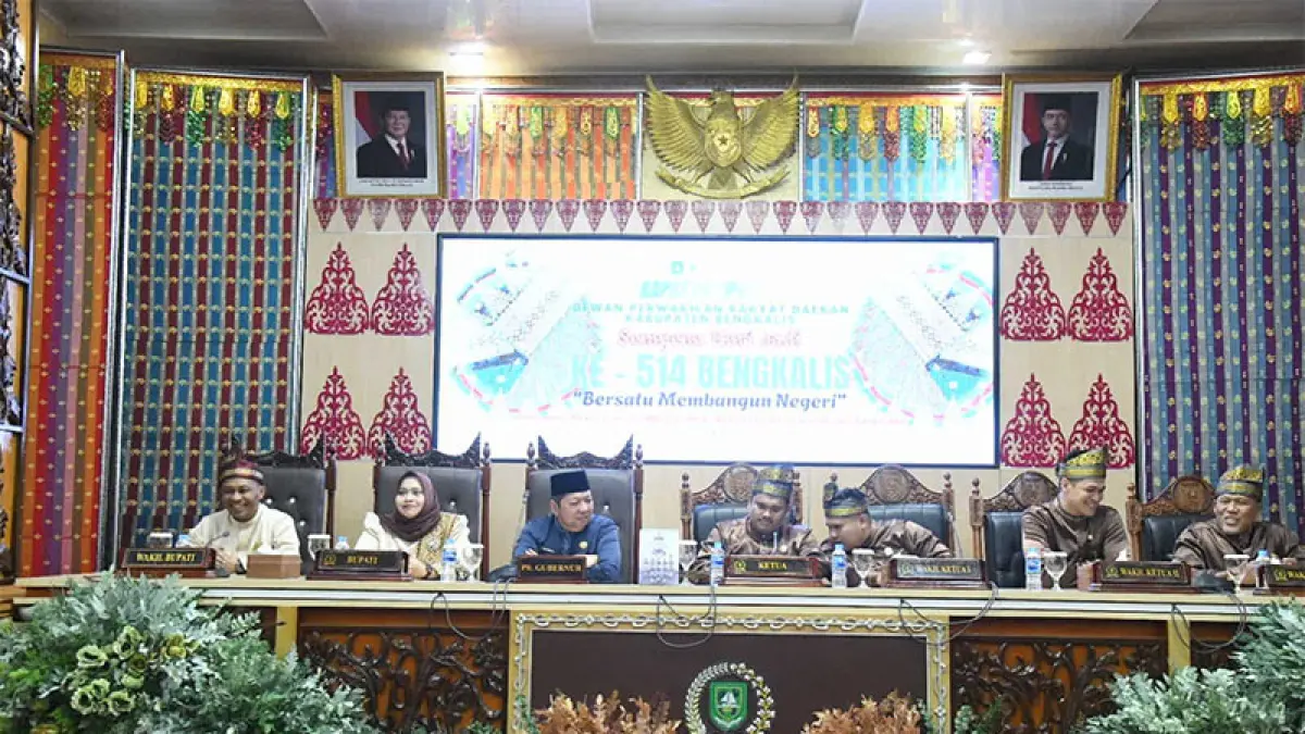 Sidang Paripurna Istimewa sempena Hari Jadi ke-514 Bengkalis yang dipimpin Ketua DPRD Septian Nugroho bersama pimpinan dan anggota dewan, Kamis (30/7/2026). (Istimewa)