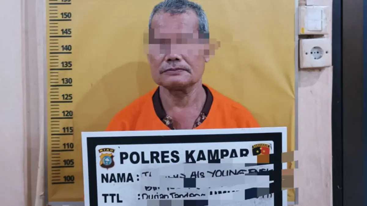 Unit PPA Satreskrim Polres Kampar menangkap seorang pria berinisial MI (59), warga Desa Kampung Pinang, Kecamatan Perhentian Raja, Kabupaten Kampar, Rabu (29/7/2026). (Humas Polres Kampar untuk Riaupos.co)