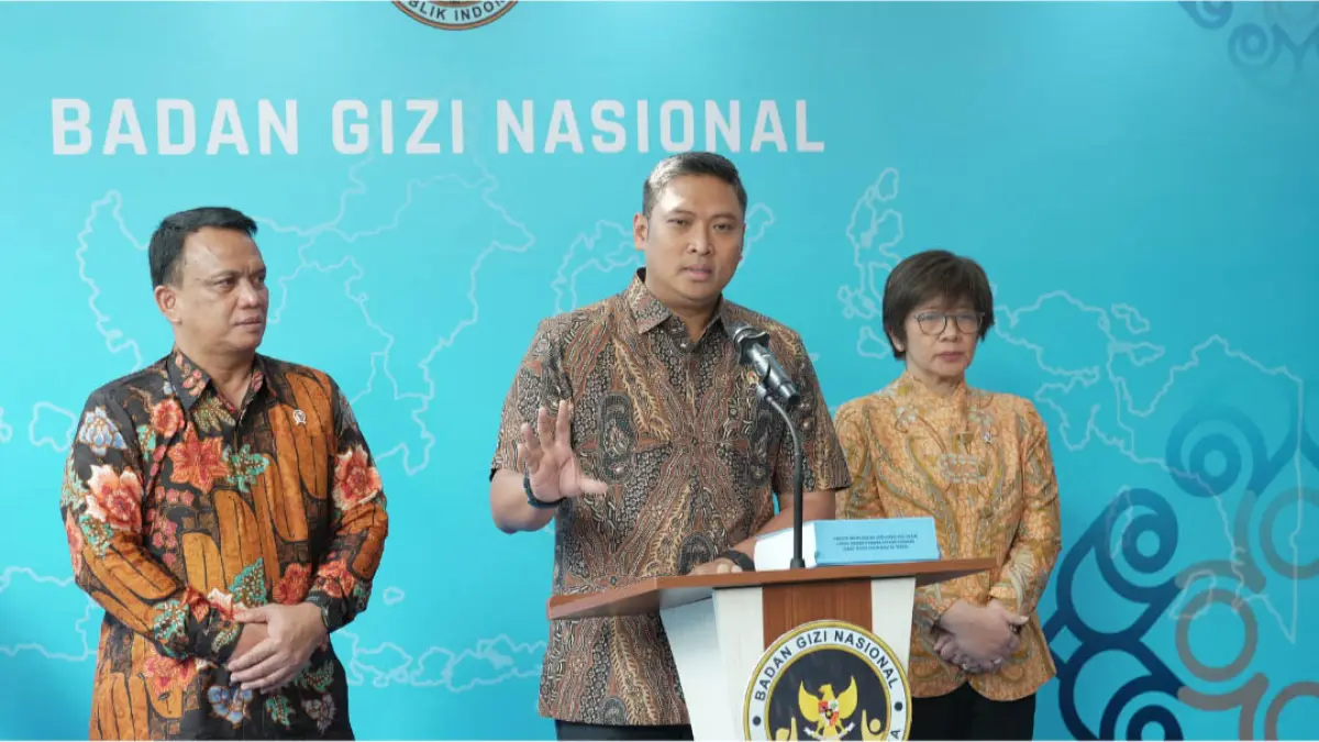 Kepala Badan Gizi Nasional Sudaryono  memberikan keterangan terkait penemuan anomali pada rekening virtual account SPPG dalam konferensi pers di Kantor BGN, Jakarta, Jumat (31/7/2026).www.bgn.go.id