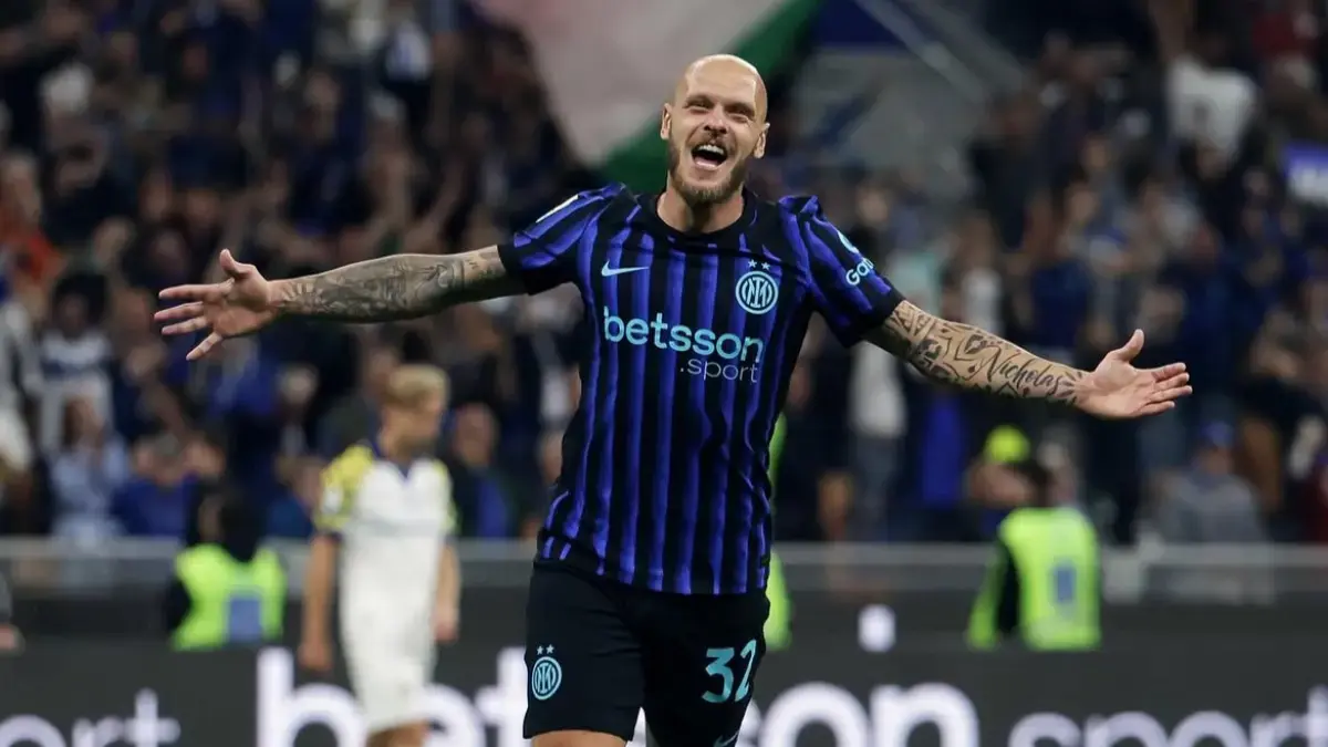 Bek Inter Milan Federico Dimarco antusias menyambut laga persahabatan Inter Milan vs AC Milan di Derby della Madonnina.(DOK.INTER MILAN/JAWAPOS.COM)

