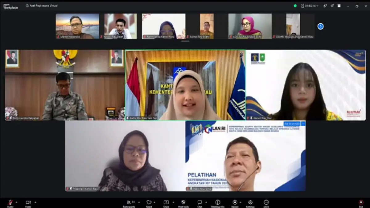 Tangkapan layar apel secara virtual yang digelar Kanwil Kemenkum Riau pada Jumat (7/8/2026). (Humas Kanwil Kemenkum Riau untuk Riaupos.co)