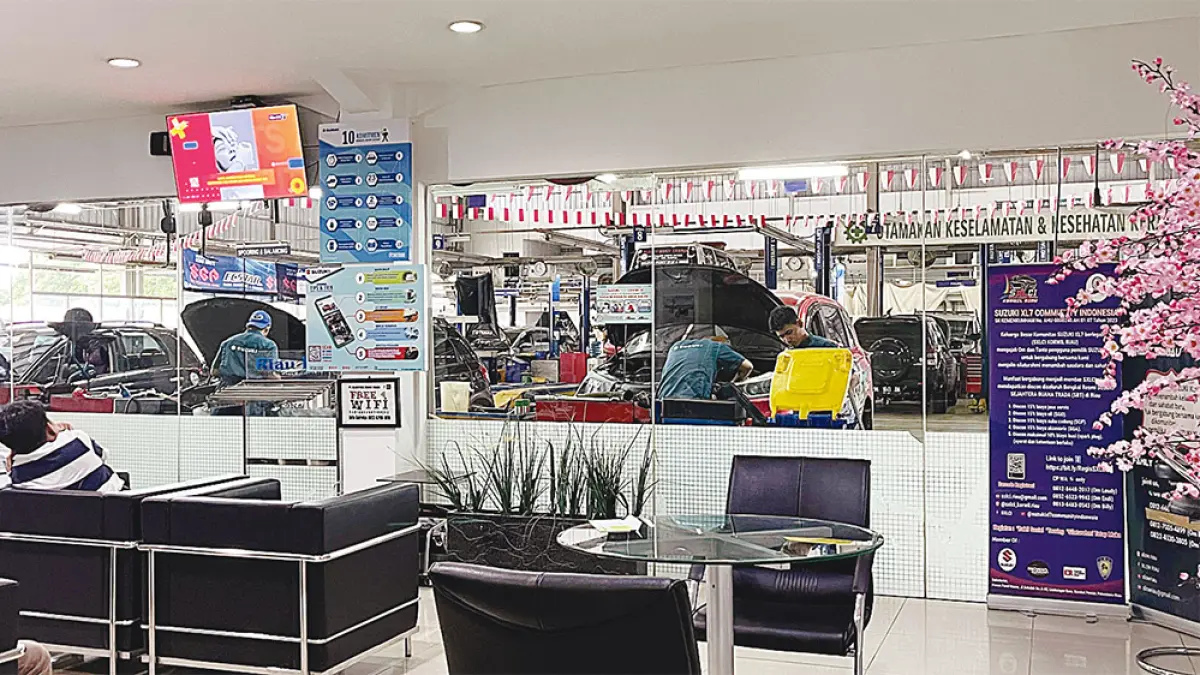 RUANG TUNGGU YANG NYAMAN MEMBUAT MOMEN MENUNGGU SERVIS RUTIN DIBENGKEL RESMI SUZUKI JADI LEBIH MENYENANGKAN.DIBULAN AGUSTUS 2026 INI,SUZUKI TRADA RIAU MENGHADIRI PROGRAM AFTER SALERS DENGAN TAJUK "AGUSTUS SERBA TIGA RATUS". FOTO DIAMBIL BEBERAPA WAKTU LALU.(SUZUKI TRADA RIAU UNTUK RIAU POS)