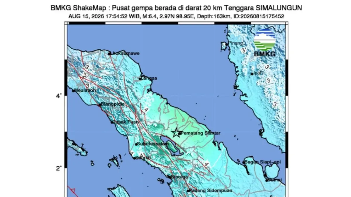 Peta pusat gempa di Kabupaten Simalungun. (Istimewa)