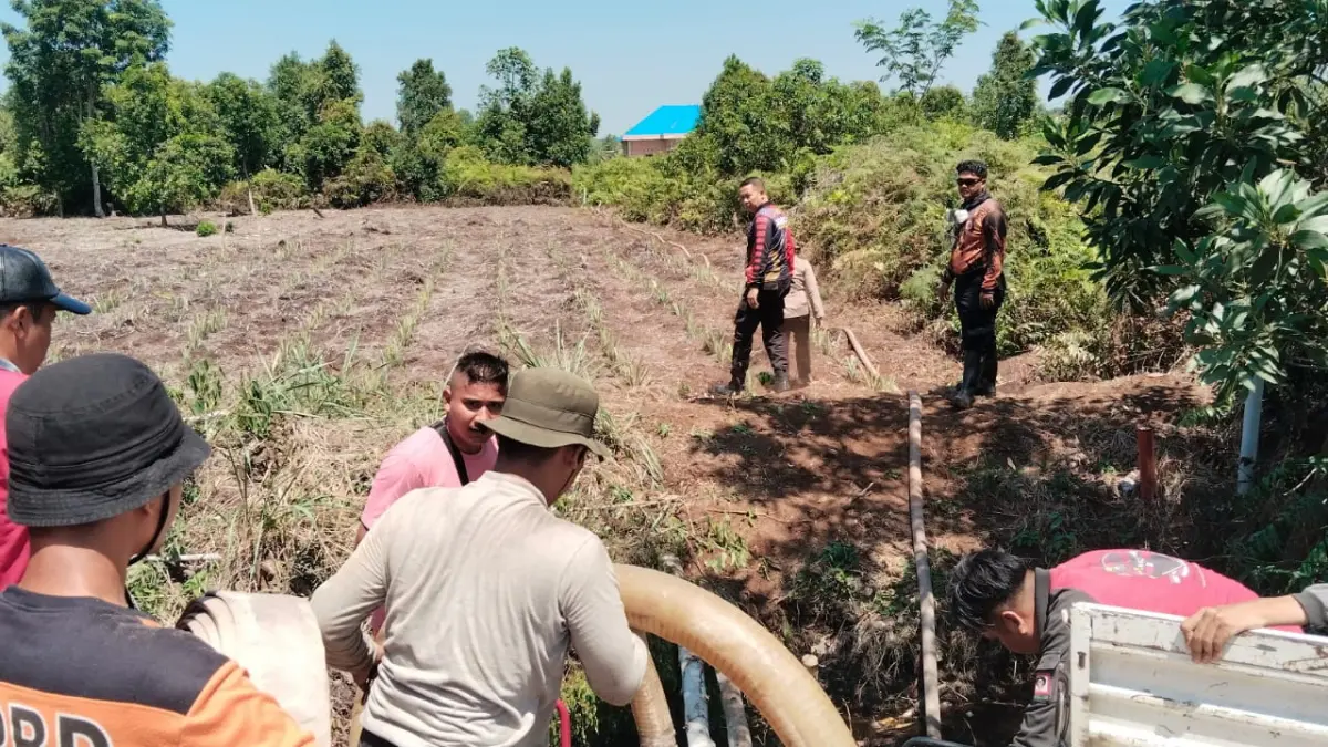 Tim TRC BPBD Kampar bersama Satgas Gabungan memadamkan api yang membakar lahan di Desa Sungai Jalau, Kecamatan Kampar Utara, Sabtu (15/8/2026). BPBD Kampar untuk Riau pos