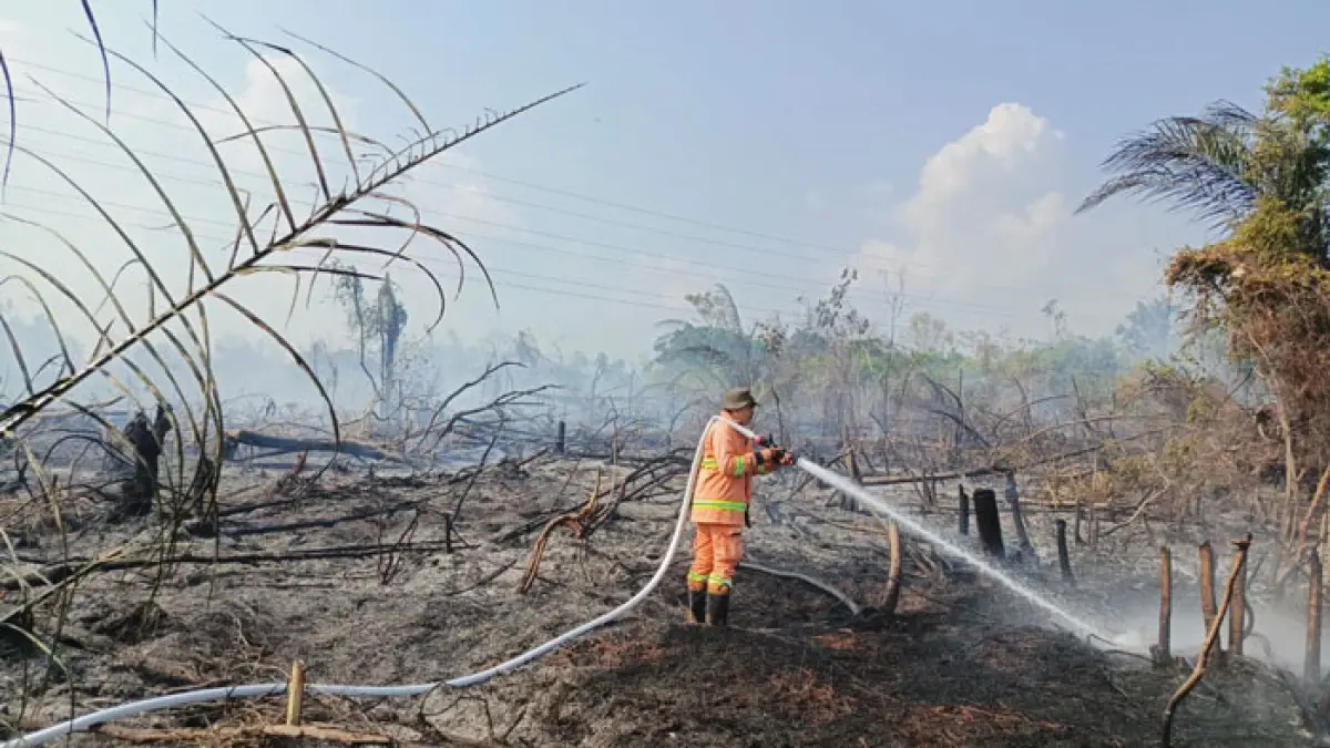 Badan Penanggulangan Bencana Daerah (BPBD) Kabupaten Kampar bersama Satgas Gabungan melakukan pemadaman kebakaran lahan di Desa Salo Timur, Kecamatan Salo, Jumat (21/7/2026).(BPBD Kampar untuk Riaupos.co)