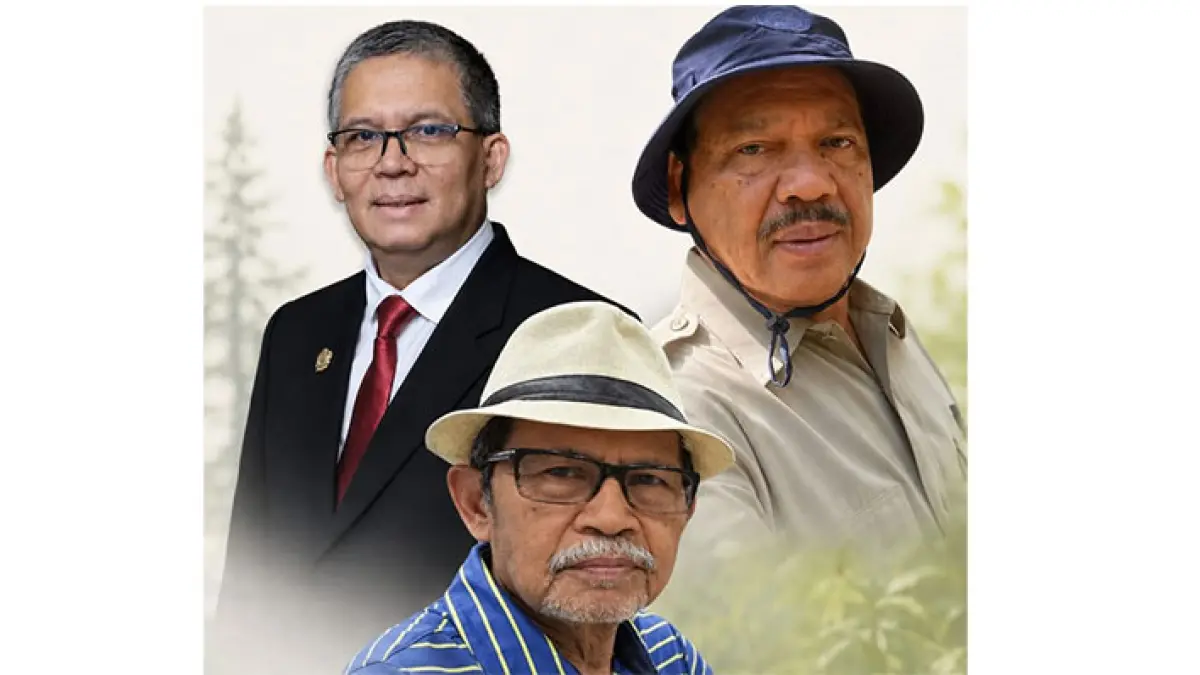 Pakar Teknologi Modifikasi Cuaca dari Universitas Indonesia, Asep Karsidi (tengah), Rektor UPN Veteran Jakarta, Anter Venus (kiri), dan pakar karhutla Raffles B Panjaitan.