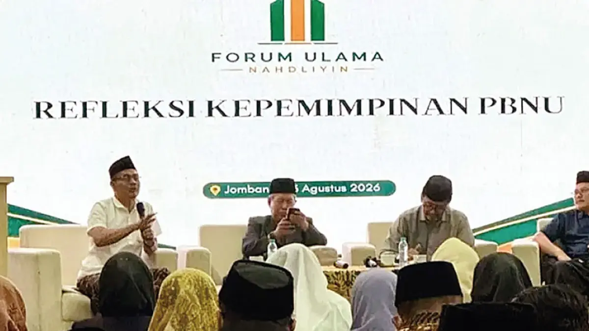 Ratusan ulama, tokoh NU, pengasuh pesantren, pengurus badan otonom, serta warga Nahdliyin mengikuti Halaqah Refleksi Kepemimpinan PBNU yang digelar FUN di Aula Universitas Darul Ulum, Rabu (26/8/2026).  (JPG) 