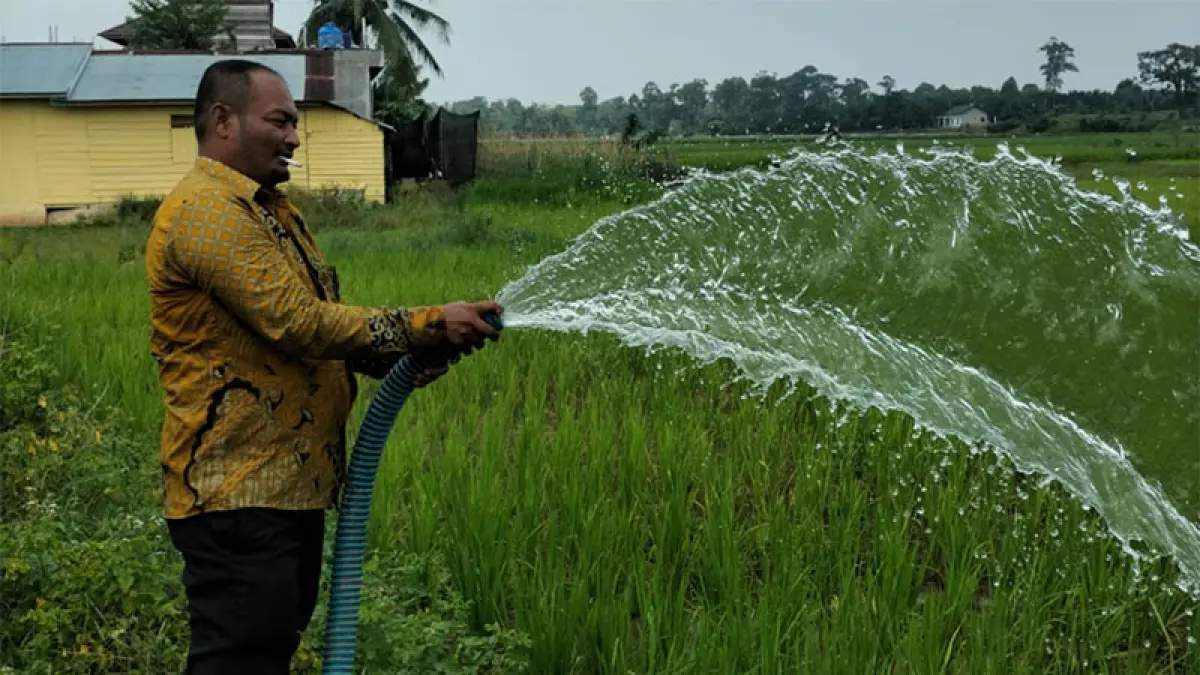 Penyiraman areal perseahan Desa Pulau Aro Kecanatan Kecamatan Kuantan Tengah 21 Agustus 2026 kemaren. Foto DTHKP Kuansing