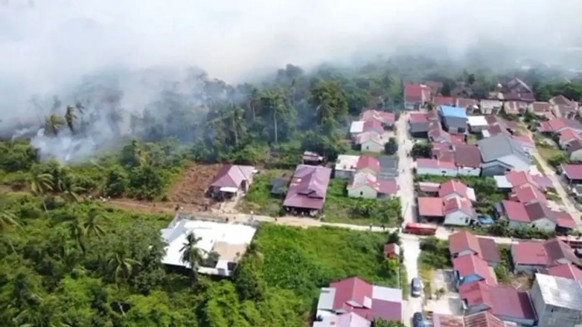 Terlihat api Karhutla mendekati pemukiman warga di Parit 19 Jalan Sungai Beringin, Tembilahan, Inhil, Jumat (28/8/2026). (Istimewa)