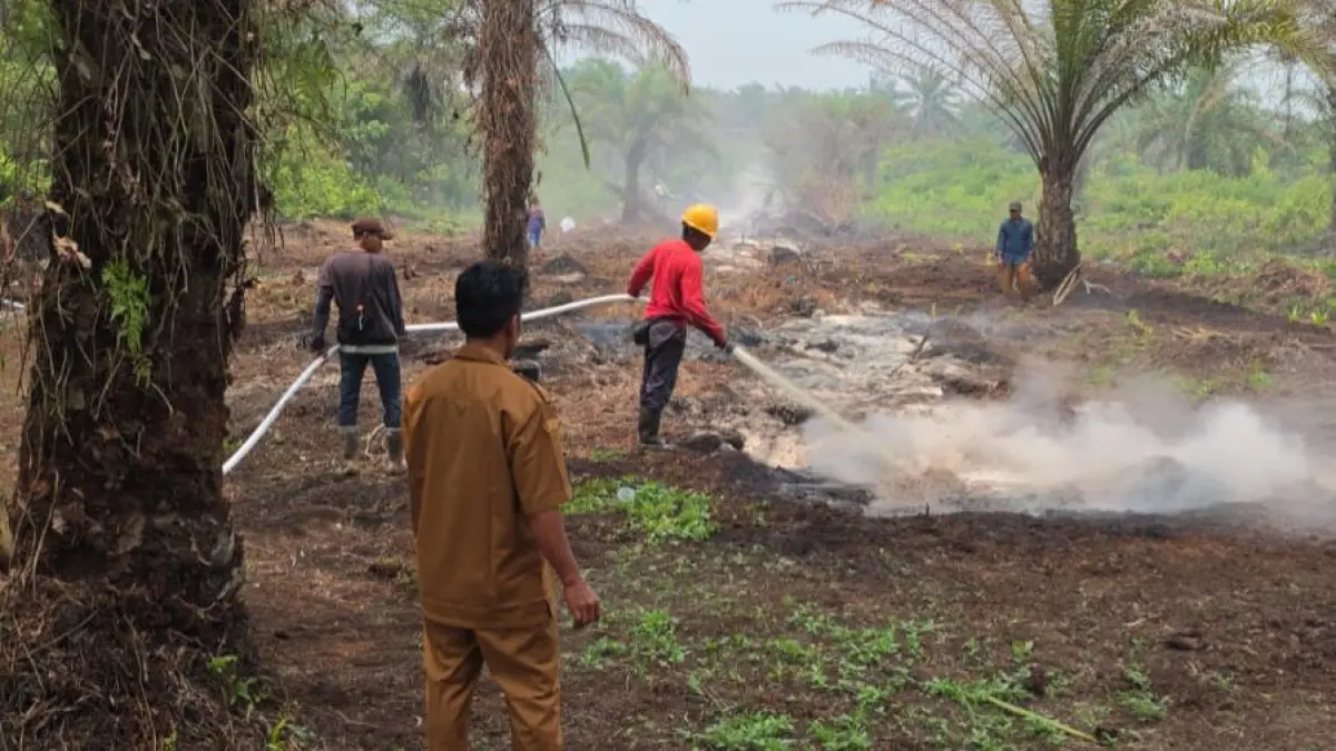Personel Damkar PTPN IV Regional III&nbsp;melakukan pemadaman karhutla di areal masyarakat, beberapa waktu lalu. Humas PTPN IV Regional III