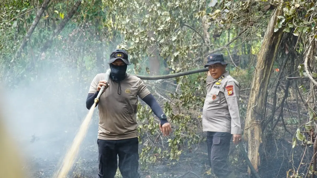 AKBP Gede Prasetia Adi Sasmita pimpim satgas tangani karhutla di Dusun Penapat, Desa Gemala Sari, Kecamatan Rangsang, Selasa (8/9/2026).(Istimewa)