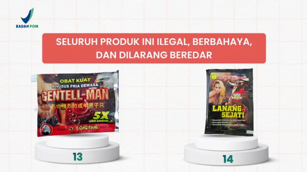 Beberapa produk diklaim penambah stamina pria ilegal, berbahaya, dan dilarang beredar oleh BPOM RI.(IG @WASOTK.BPOM)