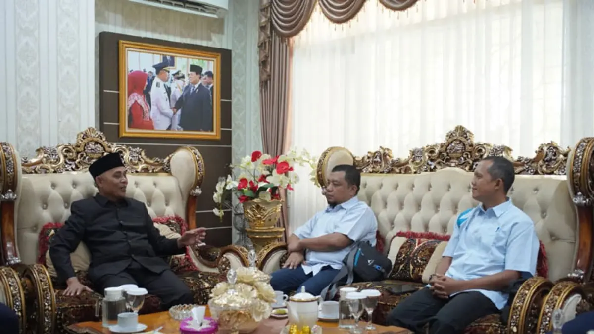 Manajer PLN UP3 Rengat, Tatok Winarko didampingi jajaran PLN Tembilahan audensi dengan Bupati Inhil, H Herman, SE, MT. (Istimewa)