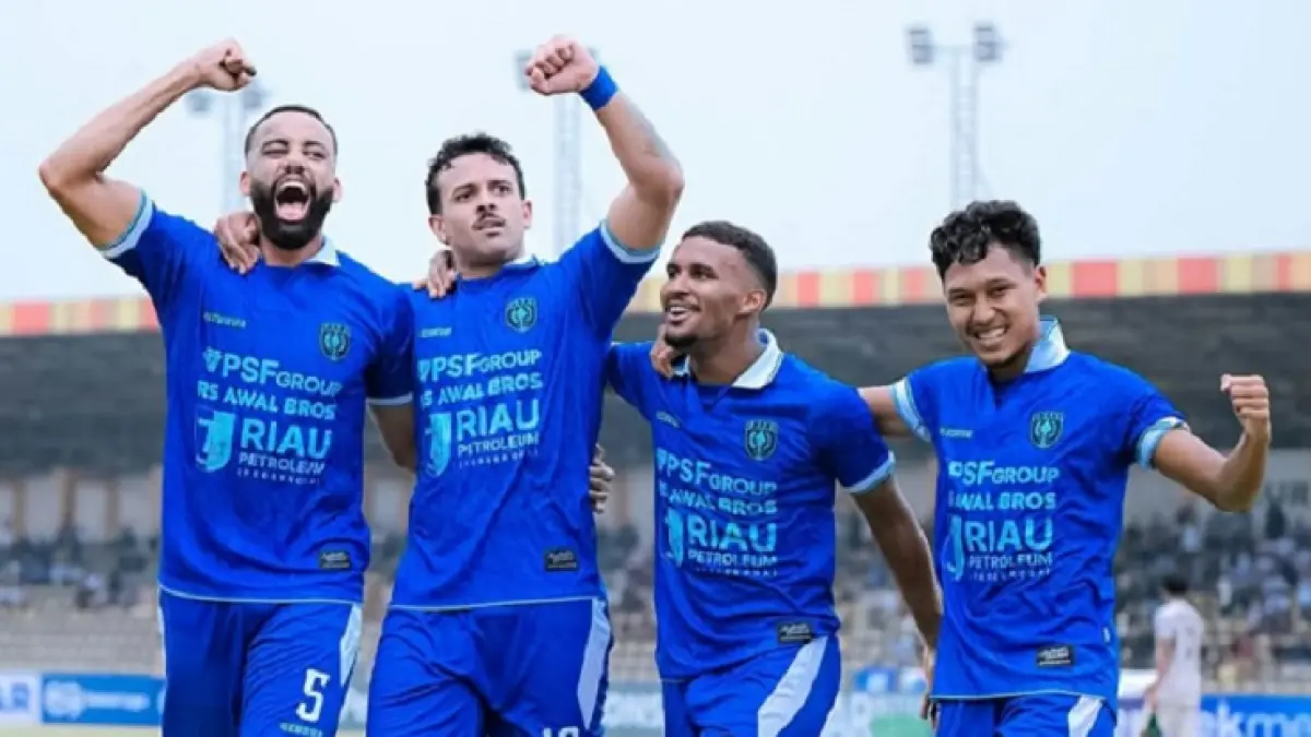 Selebrasi Skuad PSPS Pekanbaru usai mencetak gol ke gawang Persiraja Banda Aceh, di Stadion Kaharuddin Nasution Rumbai, pada Sabtu (19/9/2026) kemarin. (PSPS Pekanbaru)