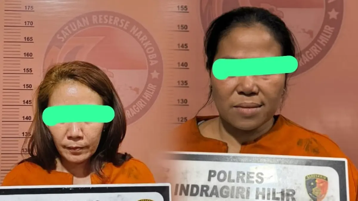 Dua perempuan tersangka kasus dugaan peredaran sabu diamankan bersama barang bukti di Mapolres Inhil, Senin (5/10/2026).(Istimewa)