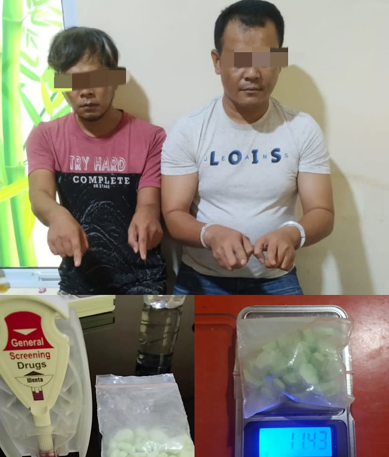 Jajaran Satresnarkoba Polres Kampar membekuk dua orang yang diduga bandar narkoba jenis pil ekstasi, Selasa (15/11/2022).
